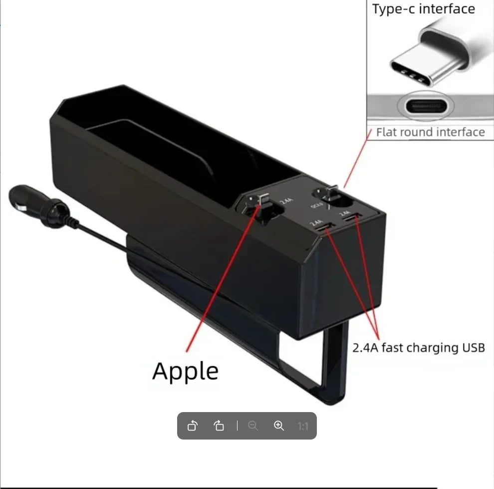 Car Seat Gap Organizer with USB Ports